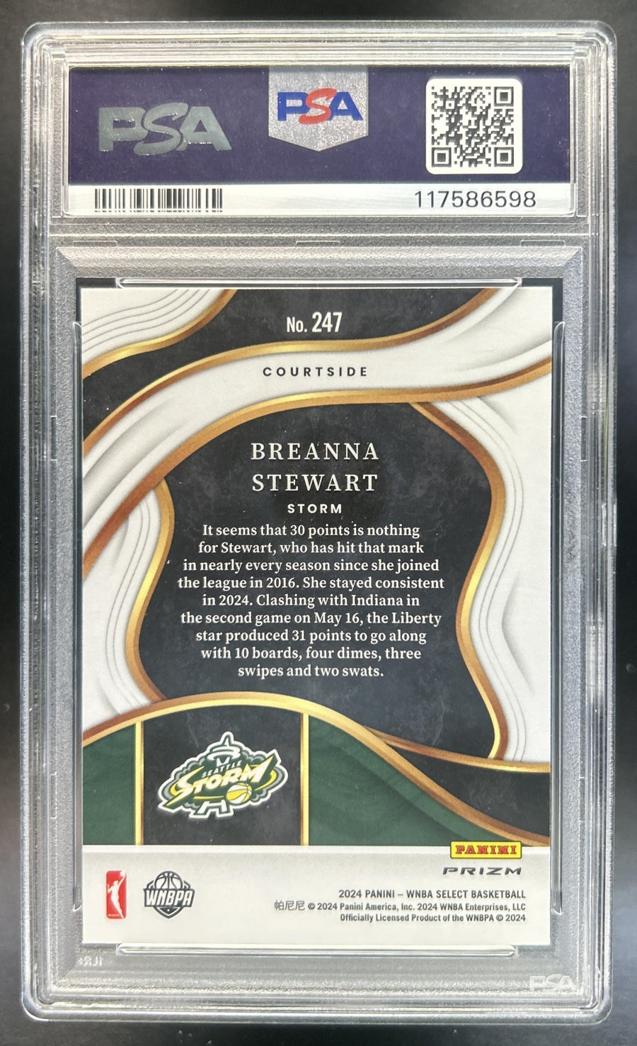 Breanna Stewart 2024 Panini Select WNBA #247 Red Ice Prizms Courtside Storm PSA 9