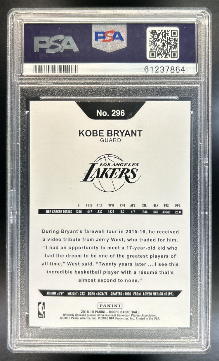 Kobe Bryant 2018-19 Panini Hoops #296 Lakers PSA 10