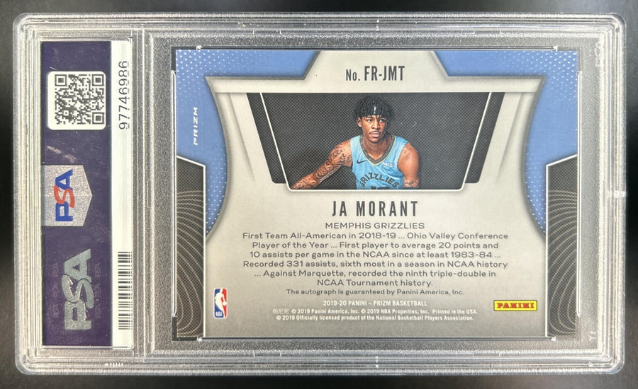 Ja Morant 2019-20 Panini Prizm #FR-JMT Fast Break Rookie Auto RC Grizzlies PSA 10