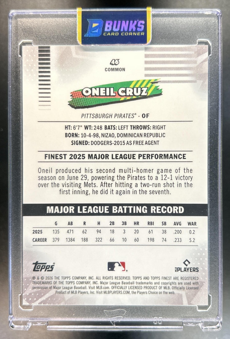 Oneil Cruz 2026 Topps Finest #46 Gold Refractor 5/50 Pirates