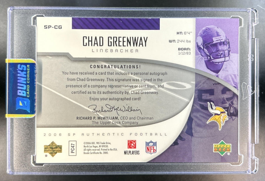 Chad Greenway 2006 SP Authentic #SP-CG Auto RC Vikings