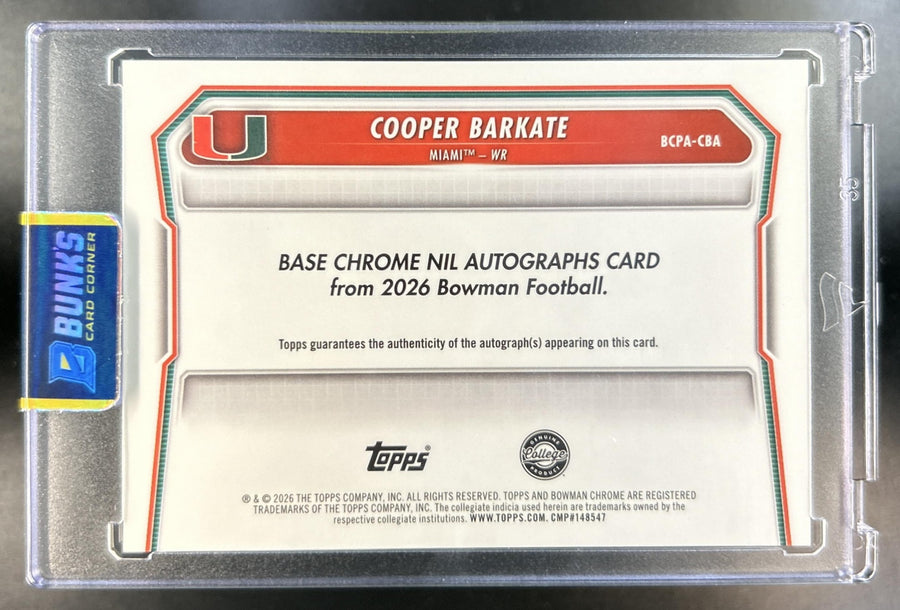 Cooper Barkate 2026 Bowman #BCPA-CBA Chrome Auto Gold Refractor 42/50 1st Prospect Hurricanes