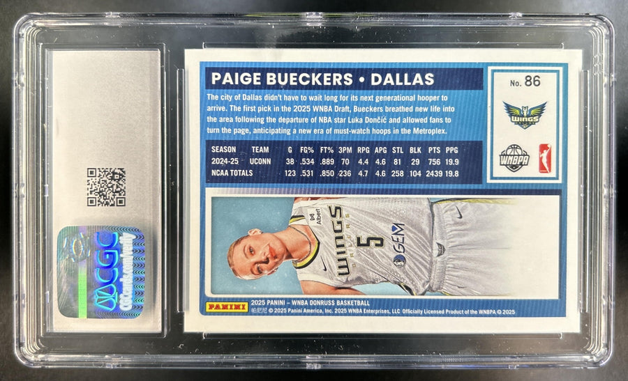 Paige Bueckers 2025 Panini Donruss WNBA #86 Rated Rookie Holo RC Wings CGC 10