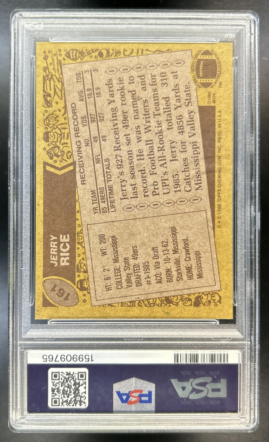 Jerry Rice 1986 Topps #161 RC 49ers PSA 6