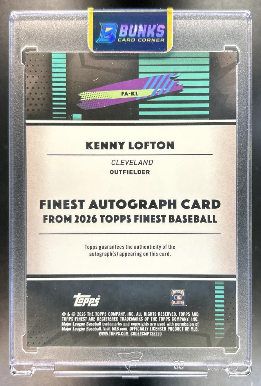 Kenny Lofton 2026 Topps Finest #FA-KL Auto Green Refractor 20/99 Naps Guardians Indians