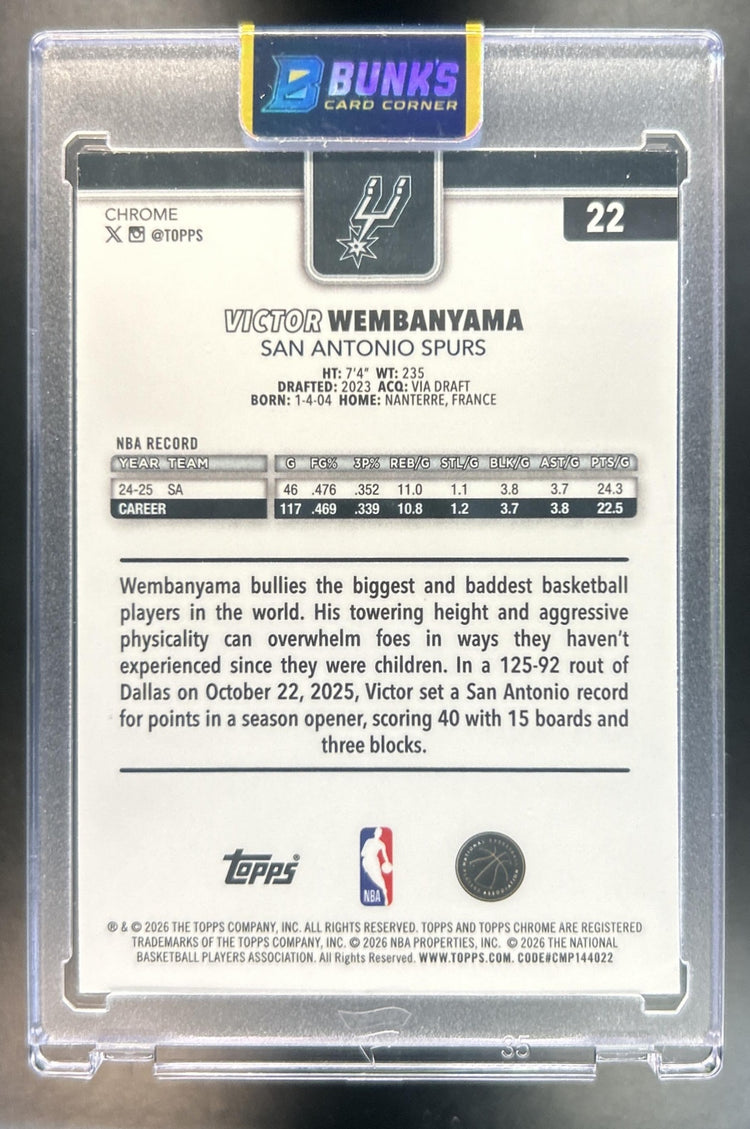 Victor Wembanyama 2025-26 Topps Chrome Update #22 X-Fractor Spurs