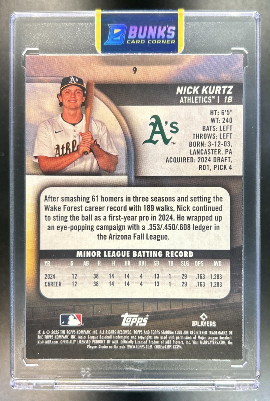 Nick Kurtz 2025 Topps Stadium Club #9 Green Foil 27/199 RC Athletics