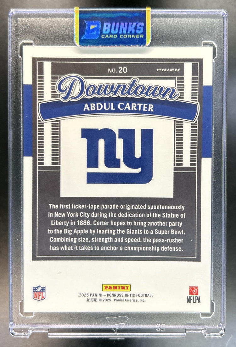 Abdul Carter 2025 Panini Donruss Optic #20 Downtown RC Giants