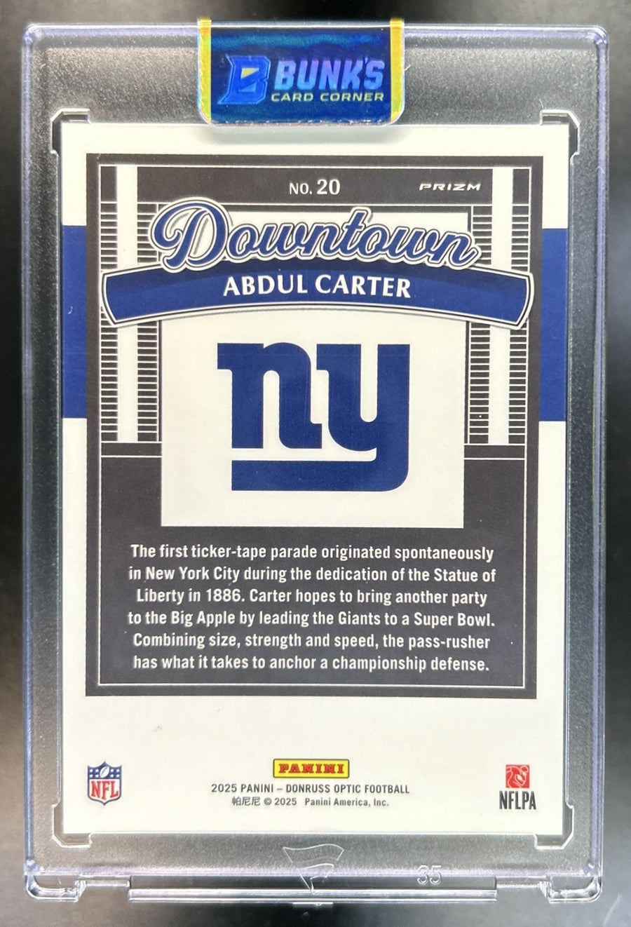 Abdul Carter 2025 Panini Donruss Optic #20 Downtown RC Giants