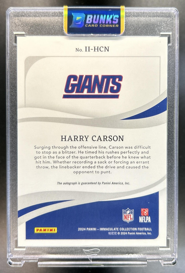 Harry Carson 2024 Panini Immaculate #II-HCN Ink Signatures 58/99 Auto Giants