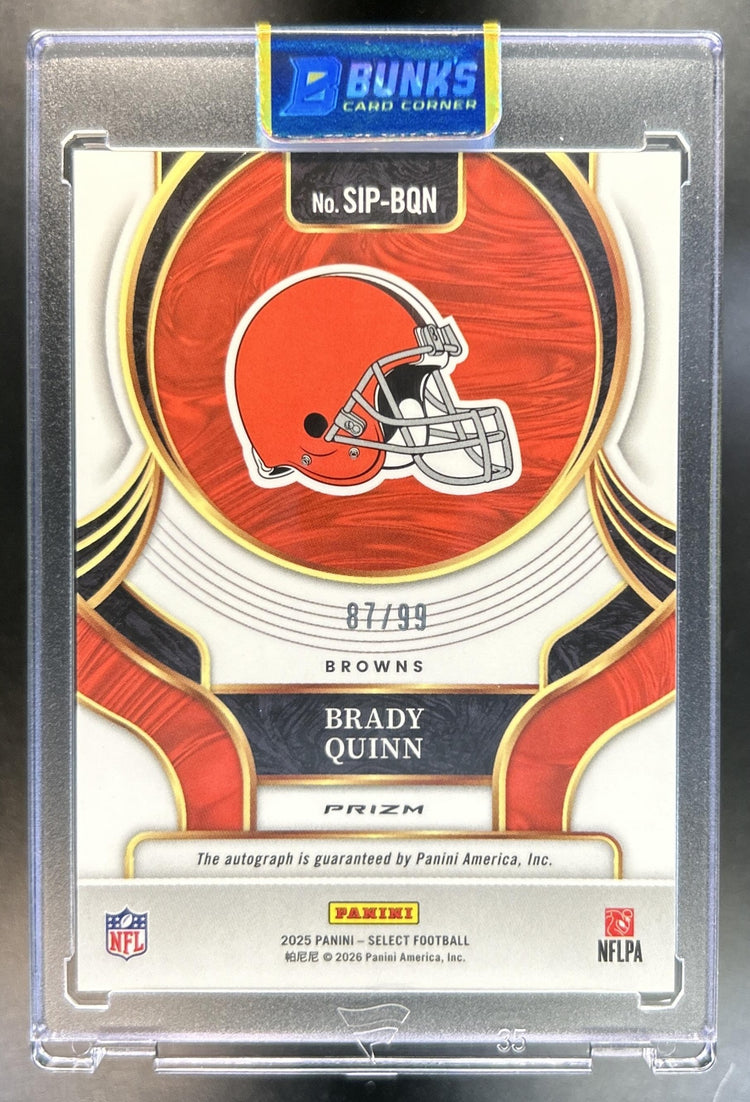 Brady Quinn 2025 Panini Select #SIP-BQN Signatures Blue Prizm 87/99 Auto Browns