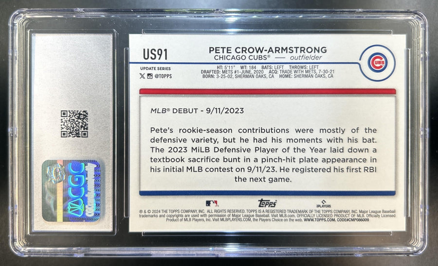 Pete Crow-Armstrong 2024 Topps Update #US91 Aqua RC Cubs CGC 9.5