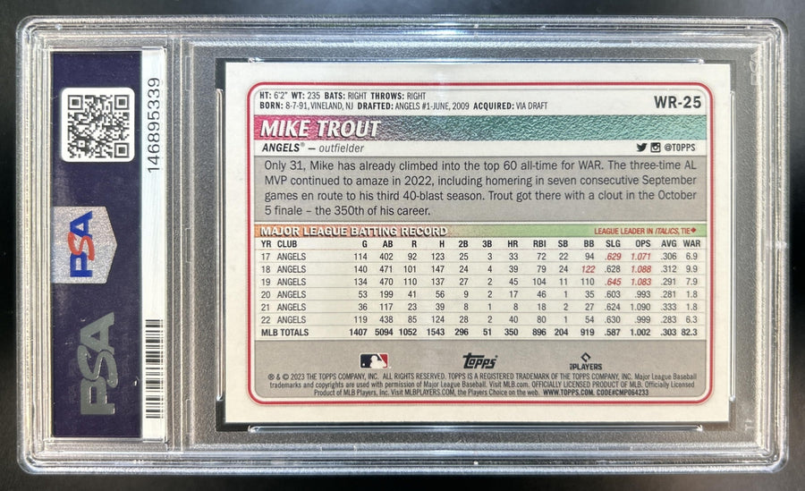 Mike Trout 2023 Topps Big League Wrapper Redemption #WR-25 Orange Foil 17 Angels PSA 9
