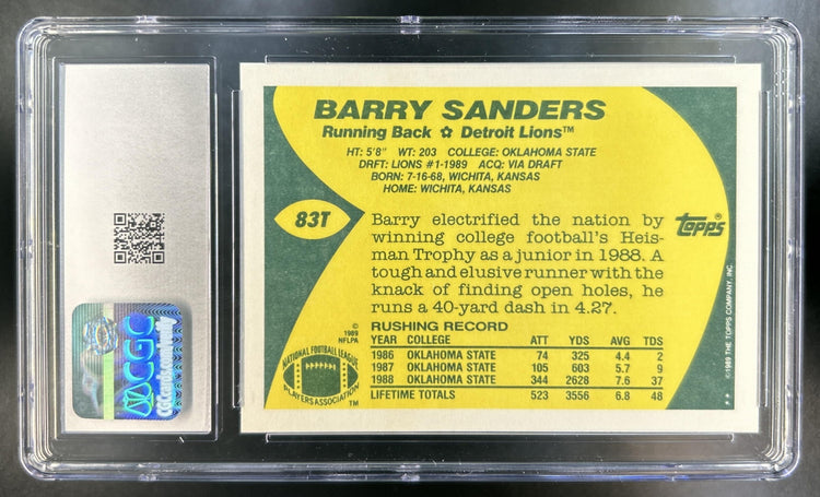 Barry Sanders 1989 Topps Traded #83T RC Lions CGC 9.5