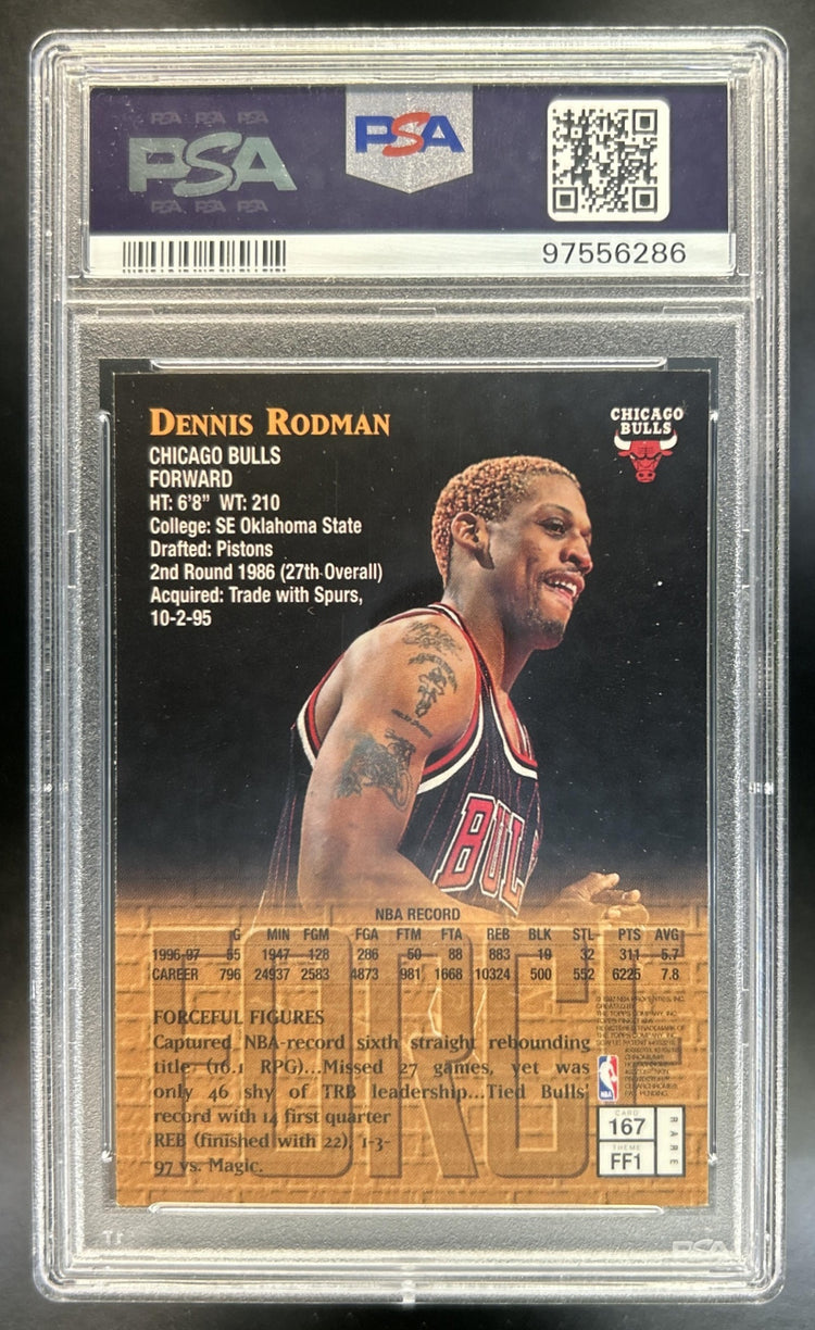 Dennis Rodman 1997-98 Topps Finest #167 Gold Bulls PSA 8