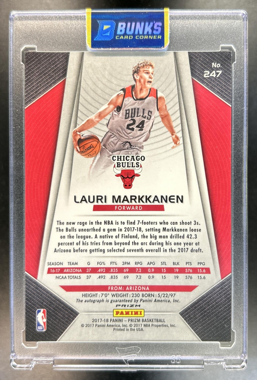 Lauri Markkanen 2017-18 Panini Prizm #247 Fast Break Auto RC Bulls