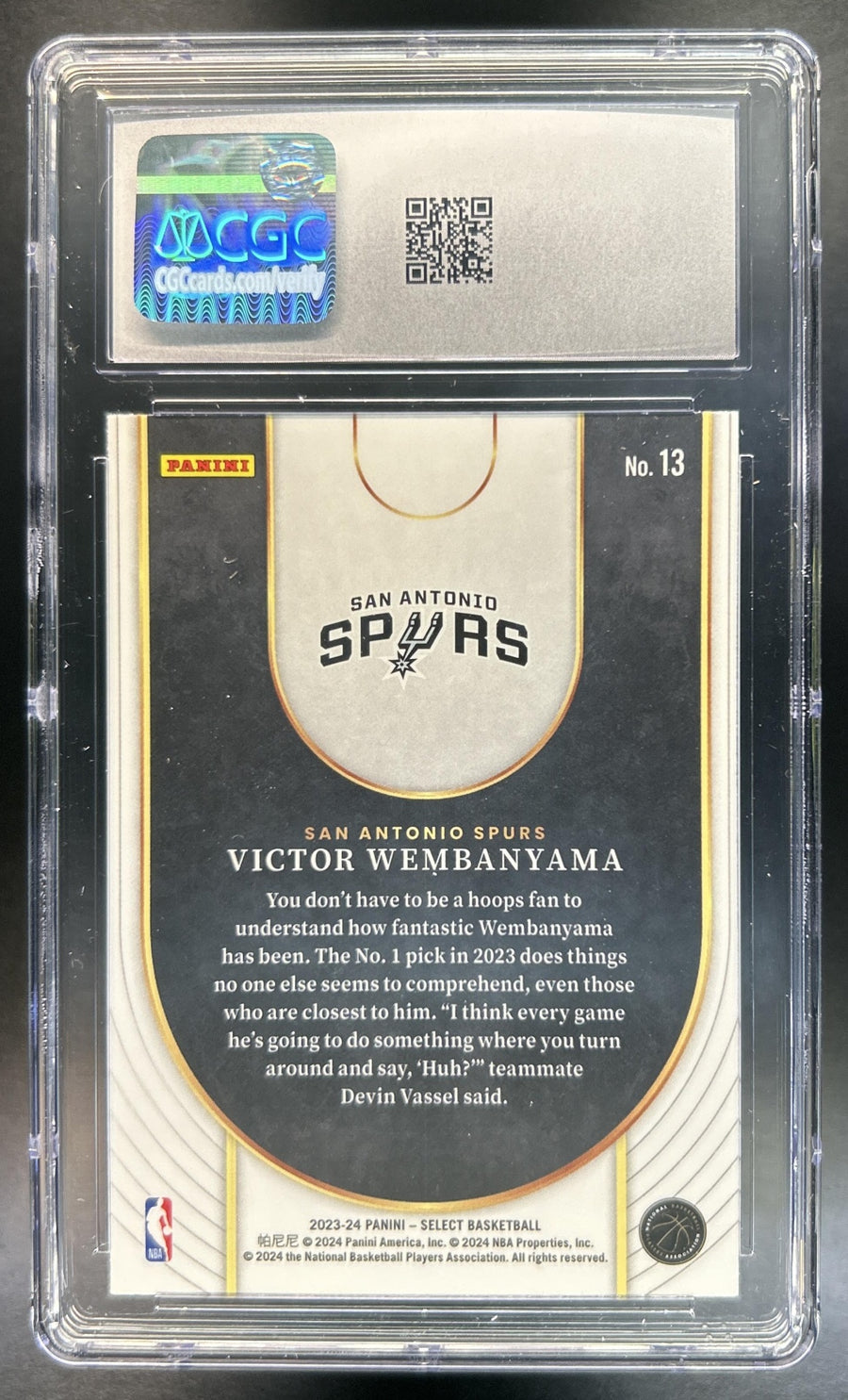 Victor Wembanyama 2023-24 Panini Select #13 Neon Icon RC Spurs CGC 10
