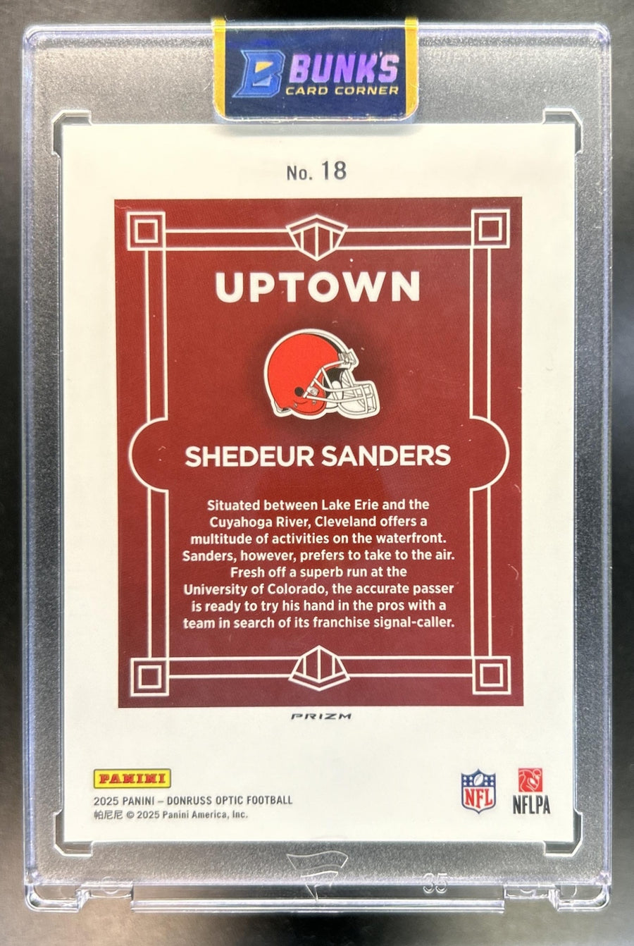 Shedeur Sanders 2025 Panini Donruss Optic #18 Uptown RC SSP Browns