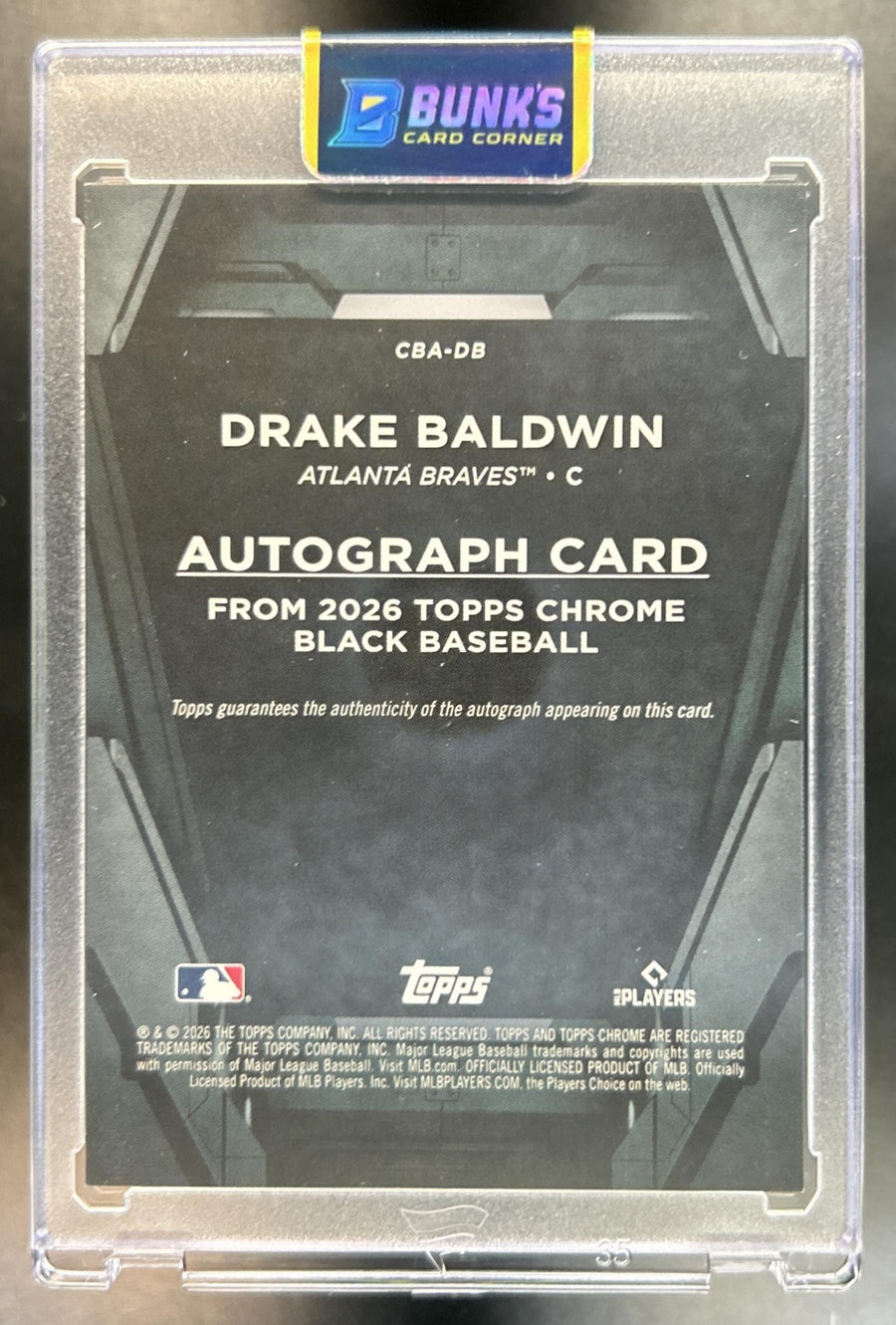 Drake Baldwin 2026 Topps Chrome Black #CBA-DB Auto Braves