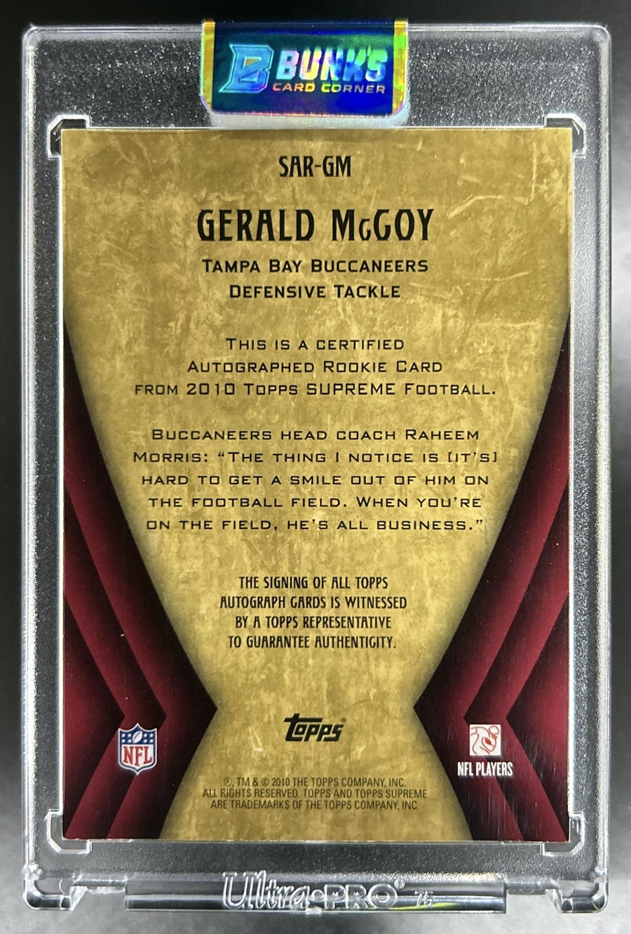 Gerald McCoy 2010 Topps Supreme #SAR-GM Rookie Auto RC Buccaneers