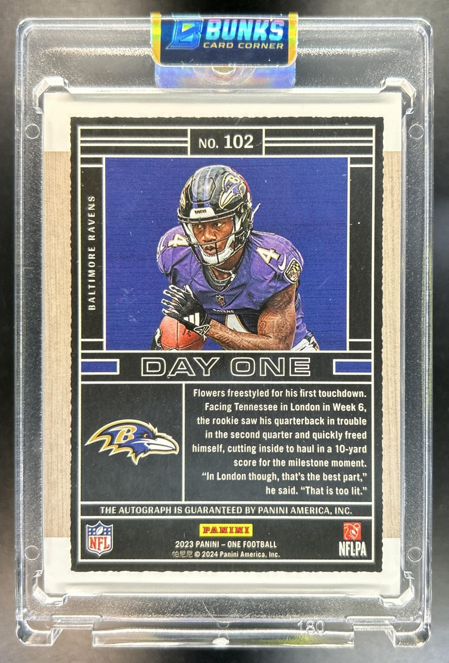 Zay Flowers 2023 Panini One #76 Star Quality MEM Auto RC Square 36/49 Ravens