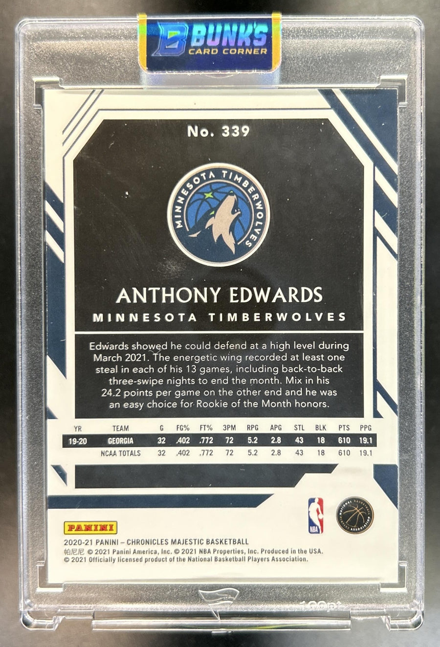 Anthony Edwards 2020-21 Panini Chronicles #339 Purple 29 RC Timberwolves