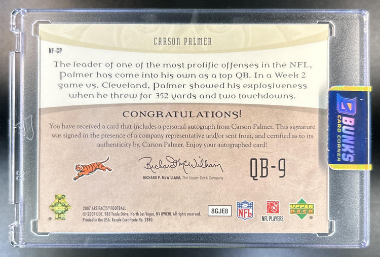 Carson Palmer 2007 Upper Deck Artifacts #NF-CP NFL Facts Auto Bengals