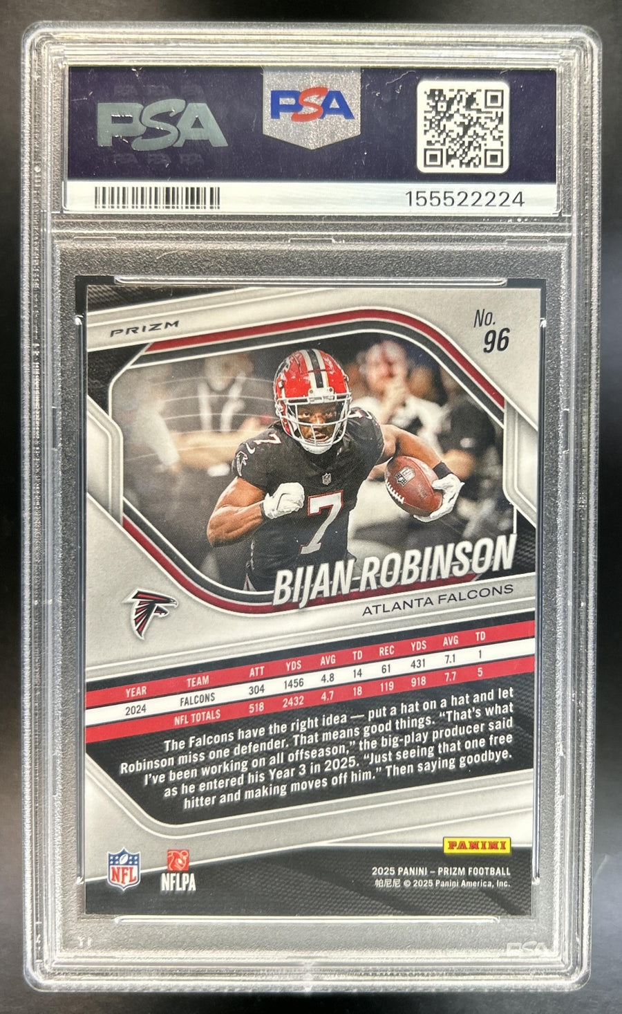 Bijan Robinson 2025 Panini Prizm #96 Blue Falcons PSA 10 *Population 1*