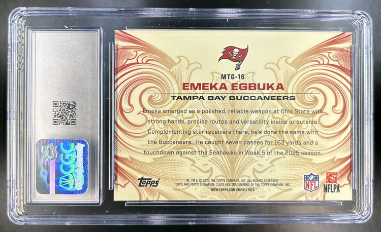 Emeka Egbuka 2025 Topps Signature Class #MTG-16 Monarchs of the Game RC SSP Buccaneers CGC 9