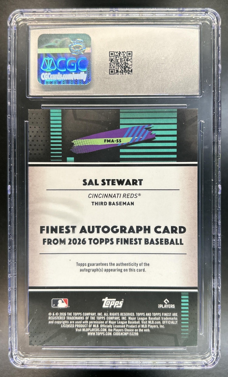 Sal Stewart 2026 Topps Finest #FMA-SS Mega Auto Purple Mini-Diamond Refractor 61/175 RC Reds CGC 9