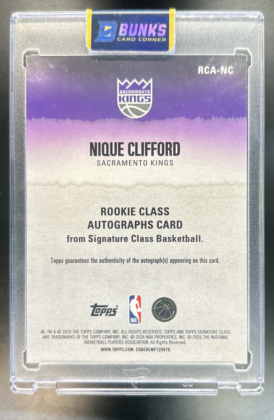 Nique Clifford 2025-26 Topps Signature Class #RCA-NC Rookie Auto Orange 49/50 RC Kings