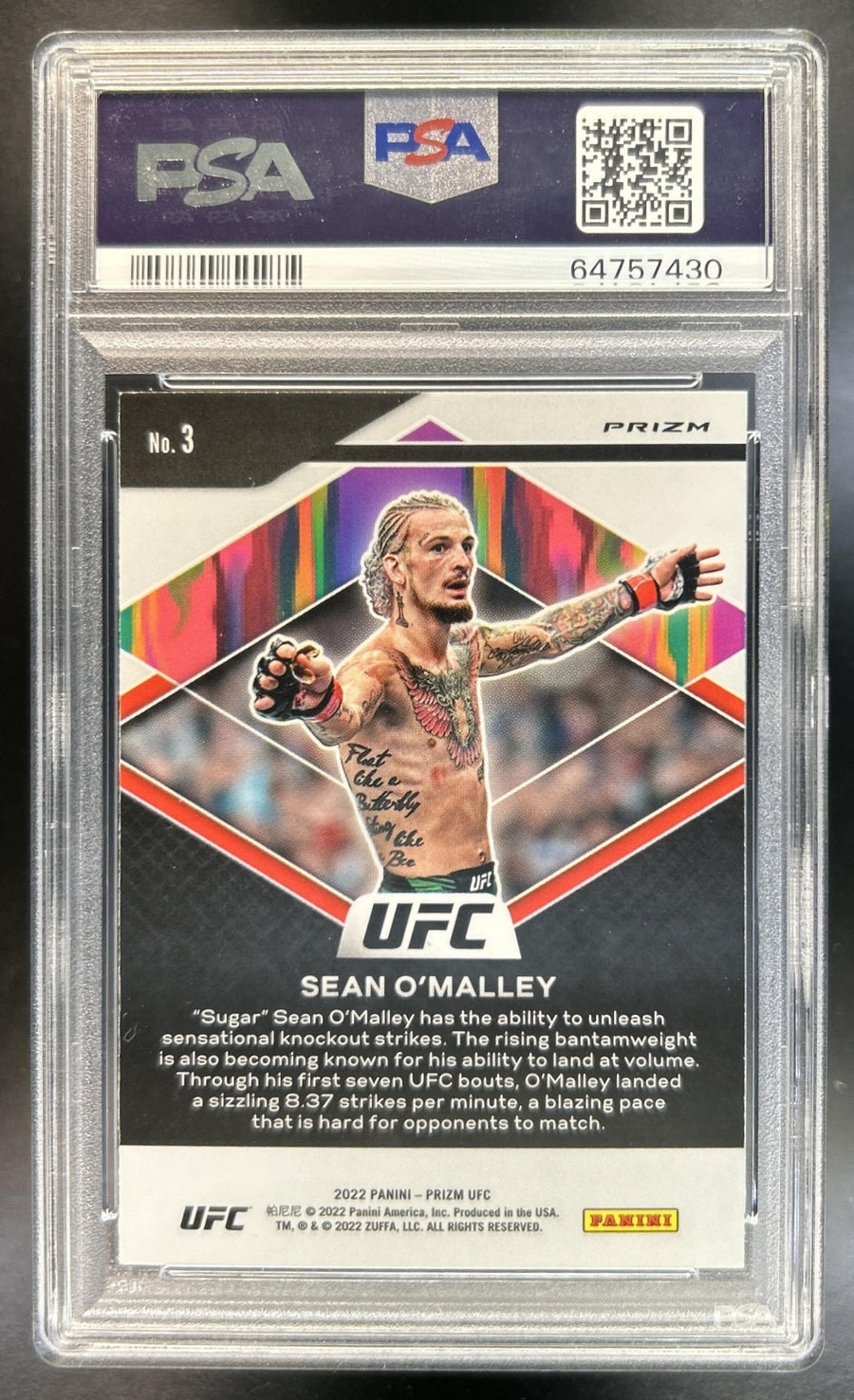 Sean O'Malley Prizm UFC #3 Fearless White Sparkle PSA 10