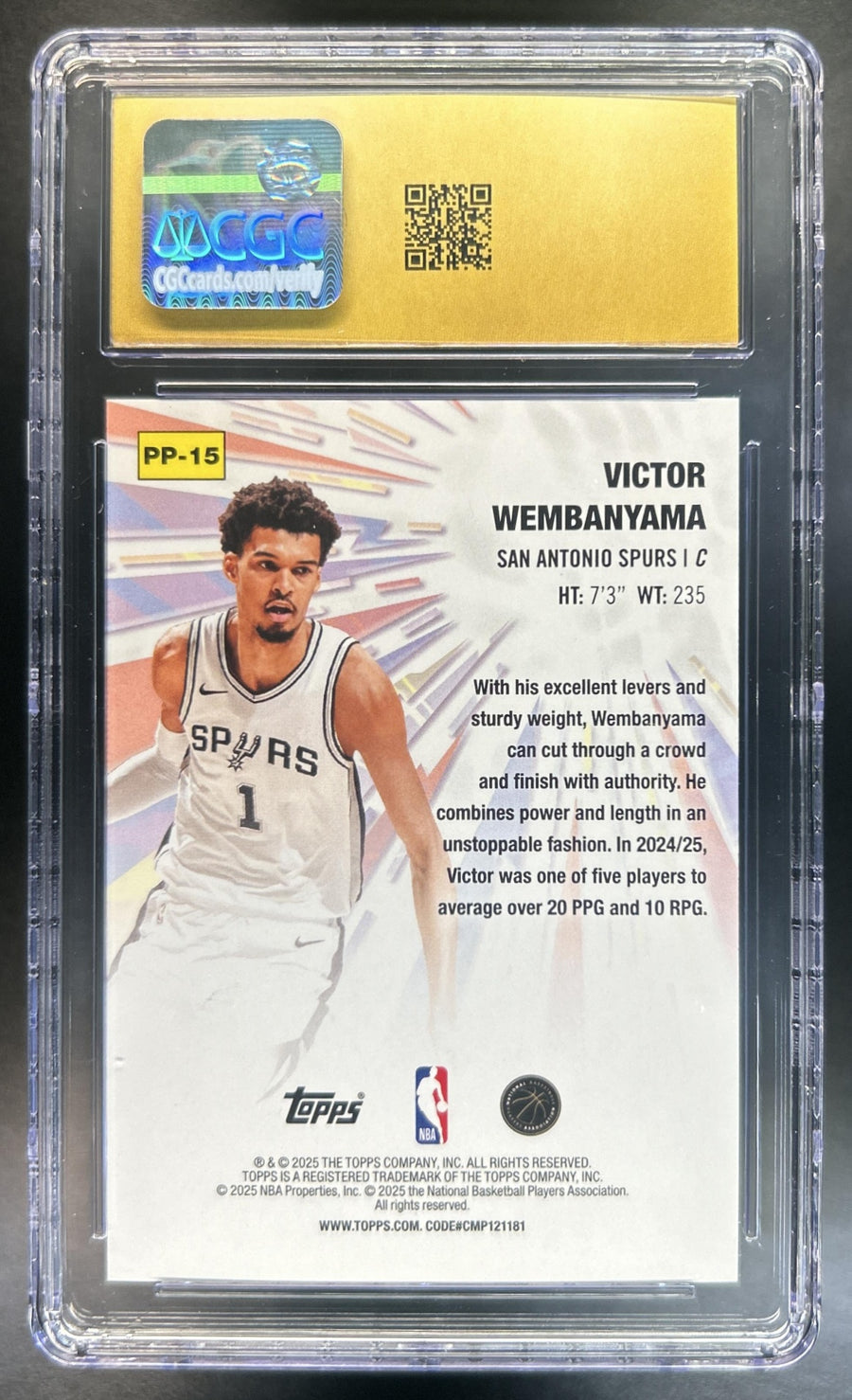 Victor Wembanyama 2025-26 Topps #PP-15 Power Players Spurs CGC Pristine 10