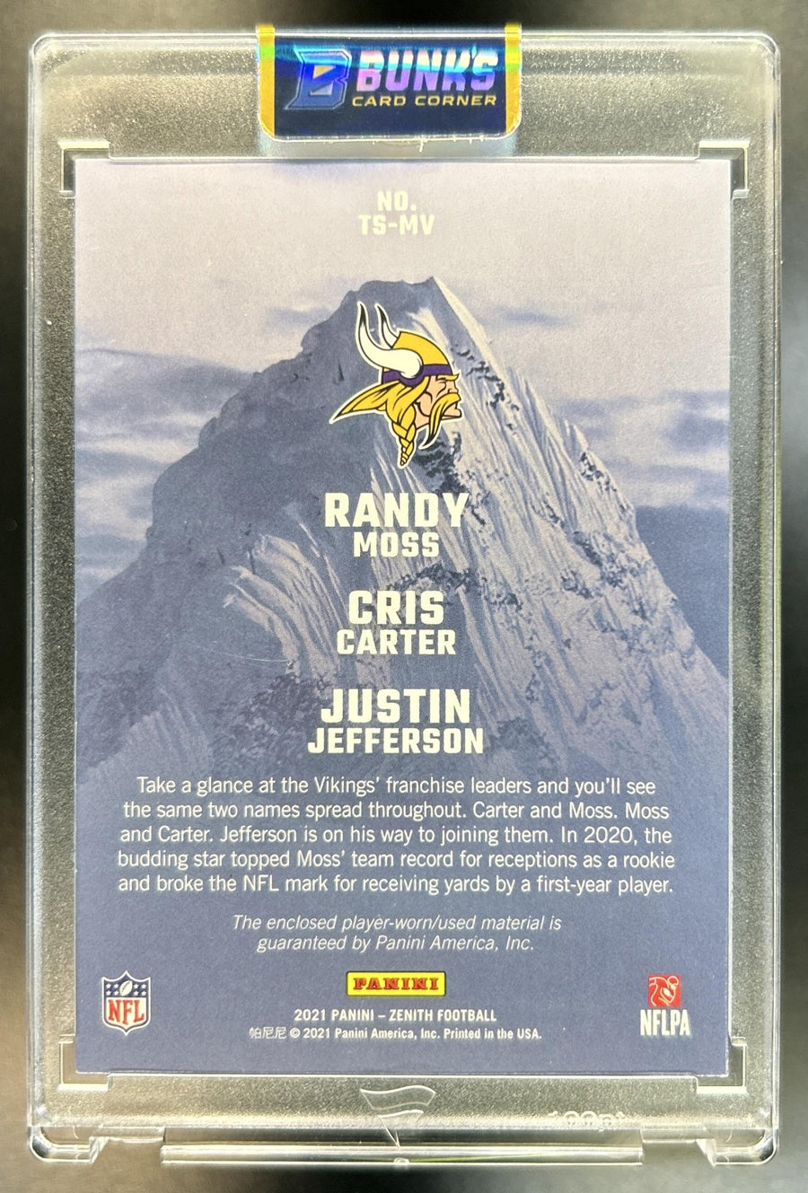 Cris Carter Justin Jefferson Randy Moss 2021 Panini Zenith #TS-MV Team Summit 66/149 Vikings