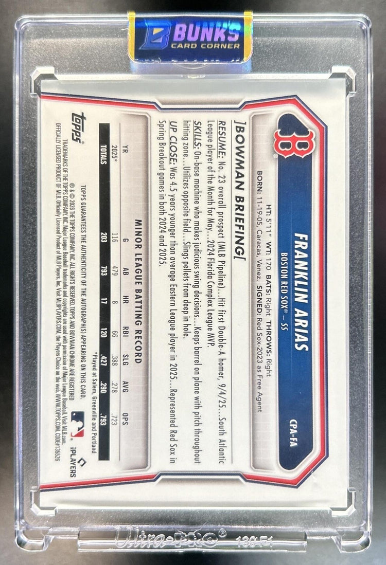 Franklin Arias 2026 Bowman Chrome #CPA-FA Prospects Auto Reptilian Green Refractor 40/99 Red Sox