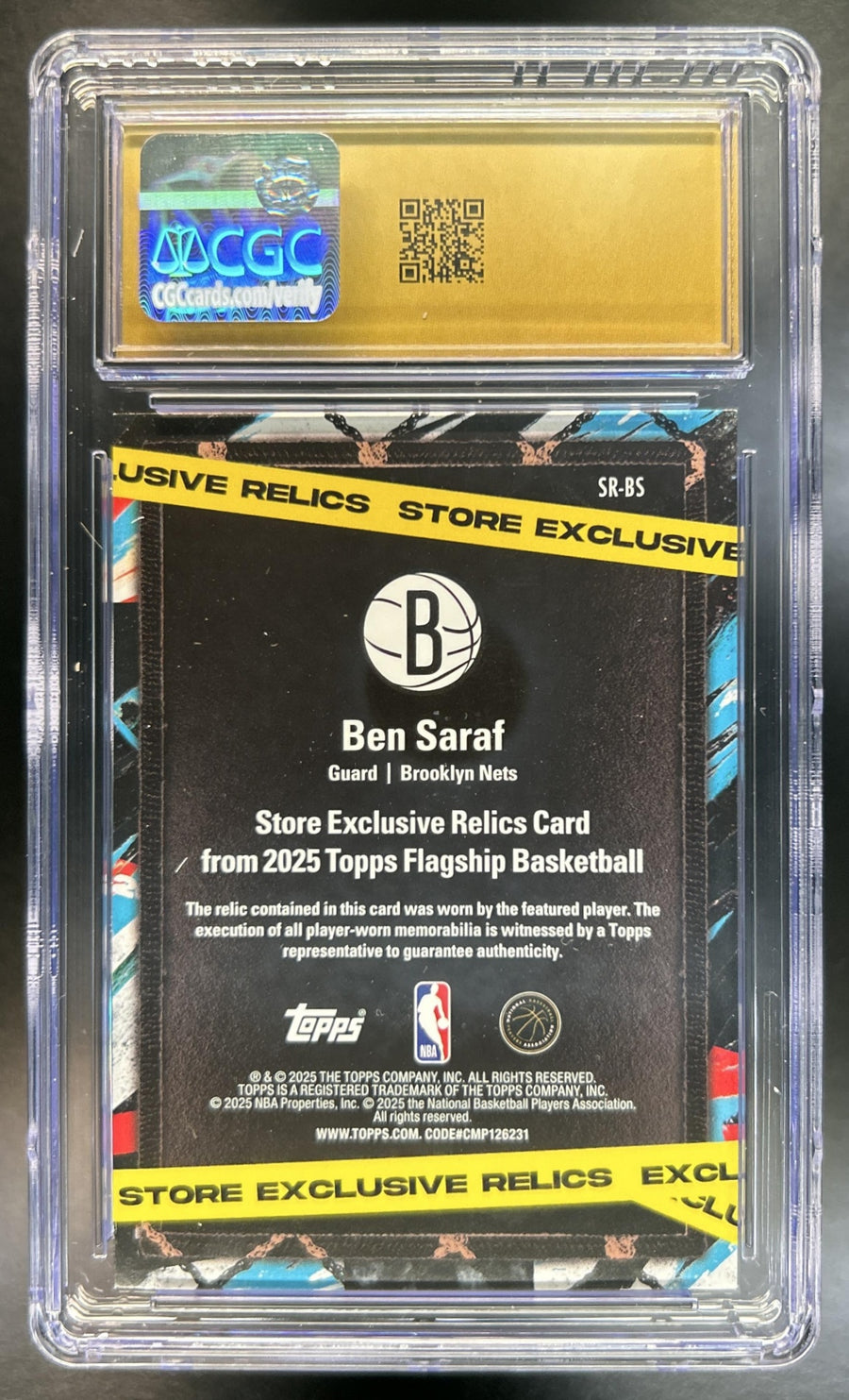Ben Saraf 2025-26 Topps #SR-BS Store Exclusive Relic Flash Drop 24/50 MEM RC Nets