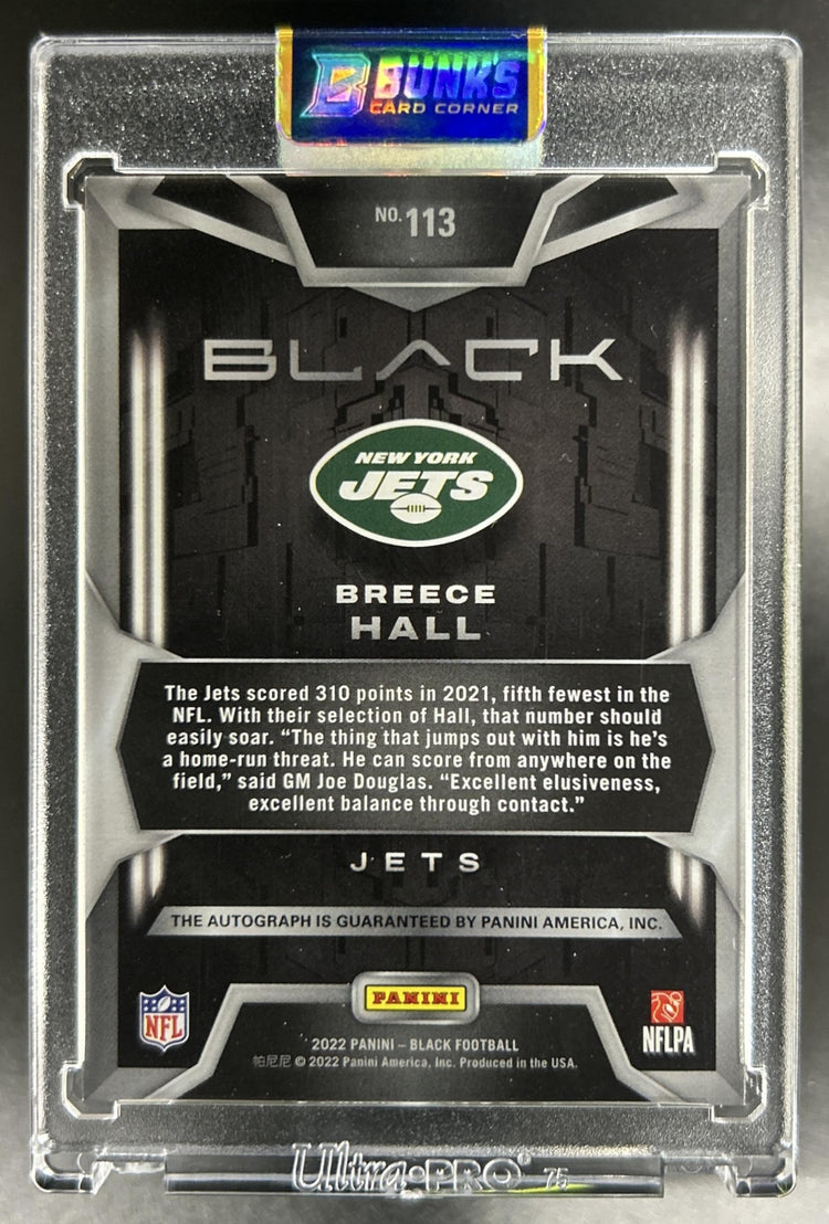 Breece Hall 2022 Panini Black #113 Rookies Auto Silver 2/50 RC Jets