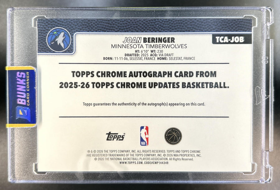 Joan Beringer 2025-26 Topps Chrome Update #TCA-JOB Auto Blue Refractor 48 RC Timberwolves