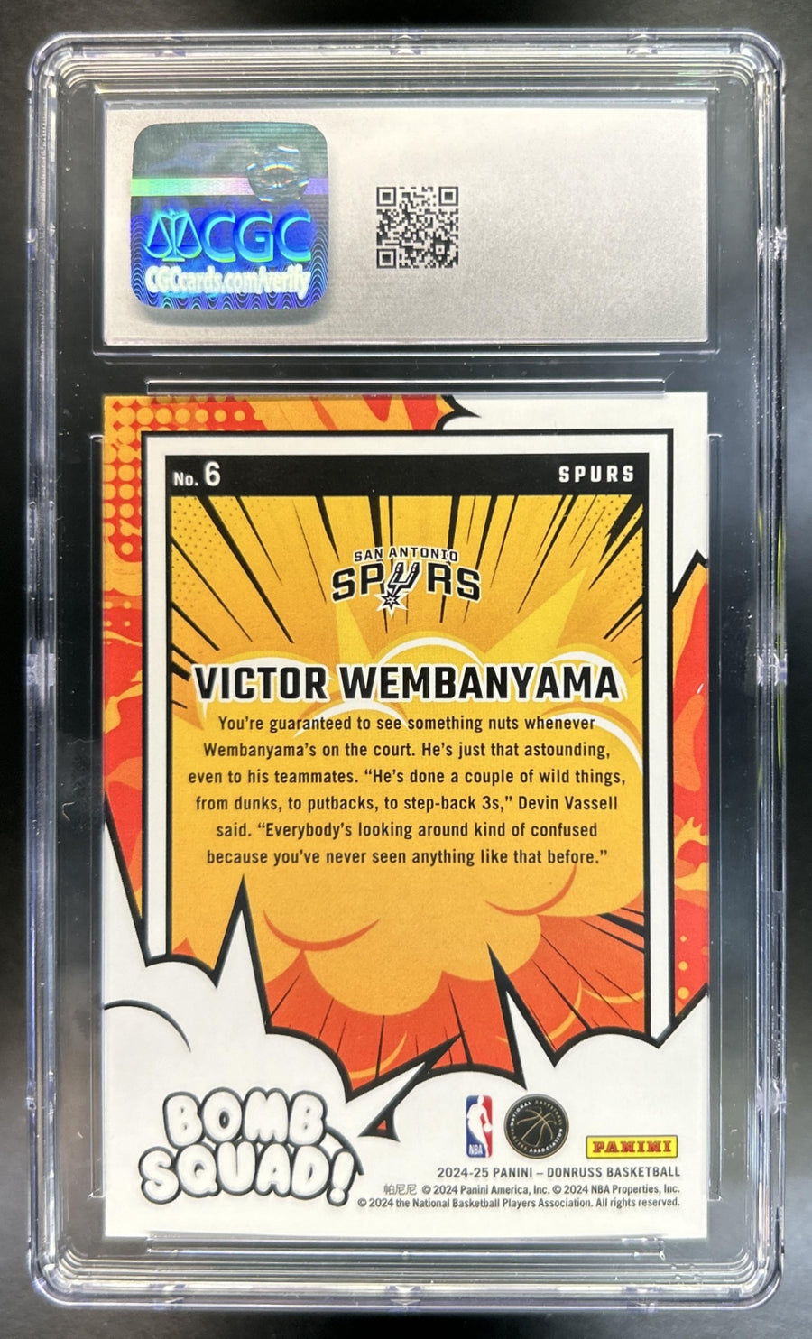 Victor Wembanyama 2024-25 Panini Donruss #6 Bomb Squad Spurs CGC 10