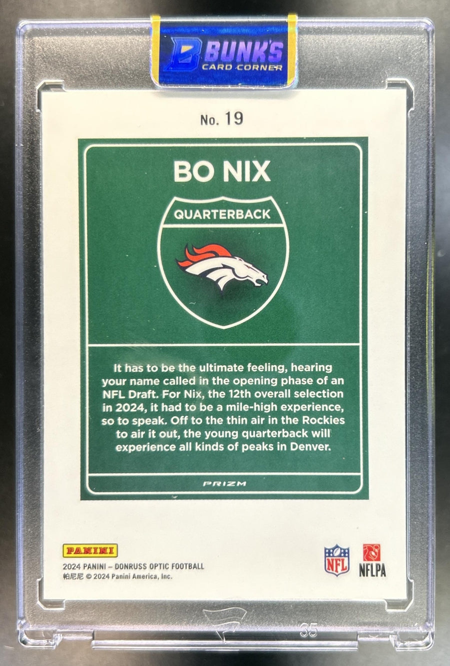Bo Nix 2024 Panini Donruss Optic #19 Downtown! RC SSP Broncos