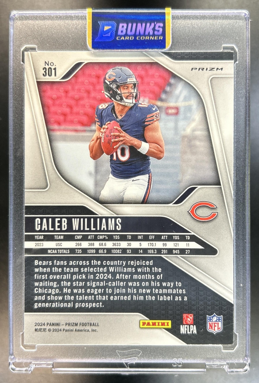 Caleb Williams 2024 Panini Prizm #301 Neon Green Pulsar RC Bears