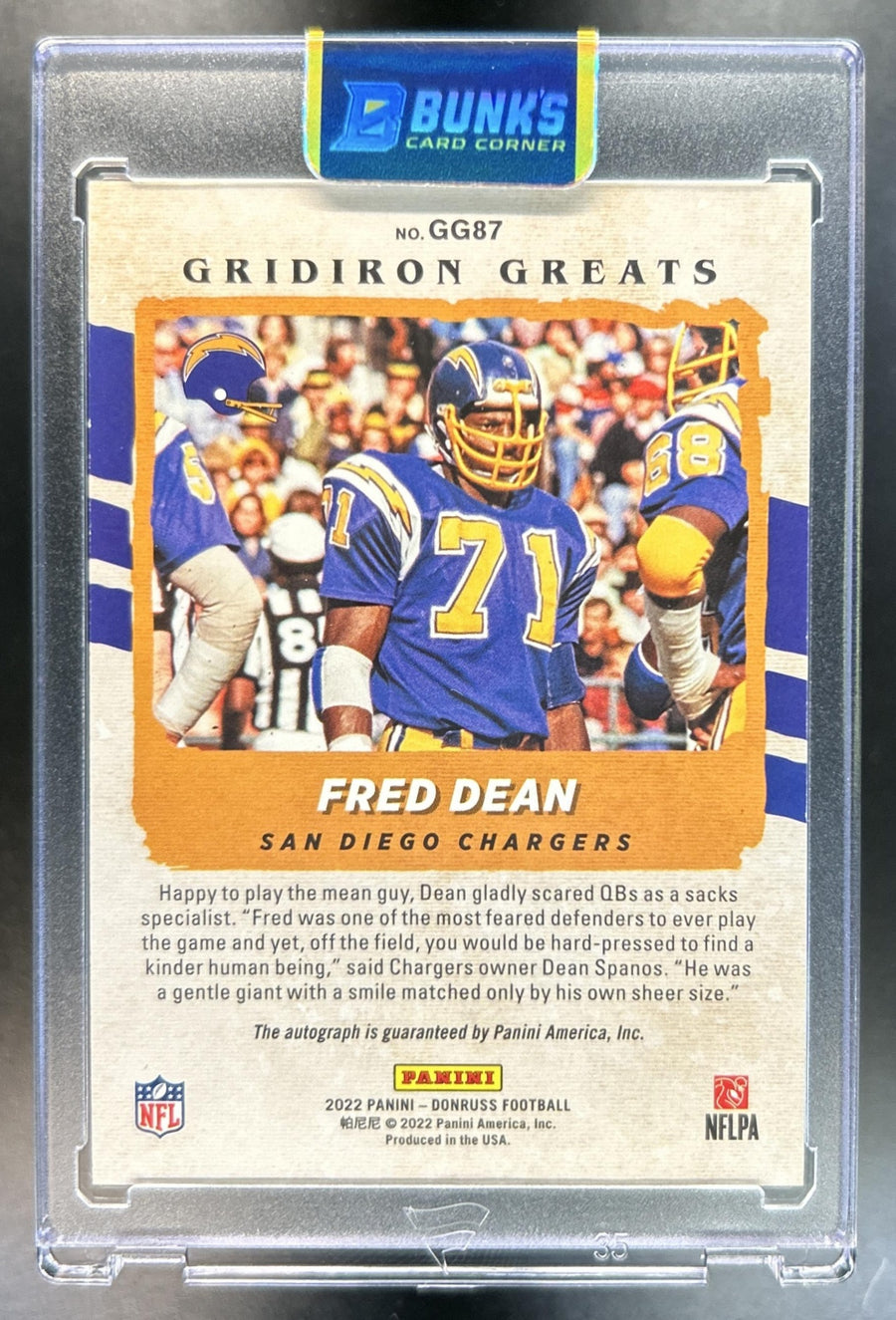 Fred Dean 2023 Panini Luminance #GG87 Gridiron Greats Auto Chargers