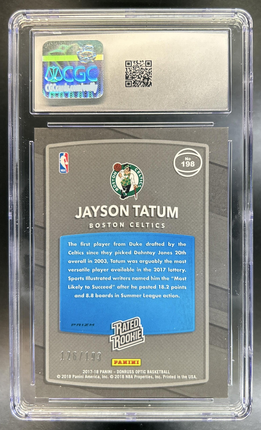 Jayson Tatum 2017-18 Panini Donruss Optic #198 Orange 126/199 RC Celtics CGC 9