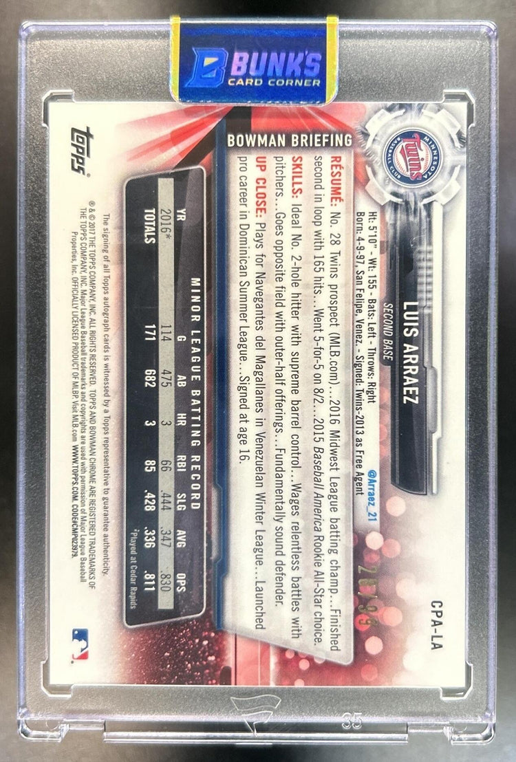 Luis Arraez 2017 Bowman Chrome #CPA-LA Prospect Auto Green Refractor 28/99 Twins