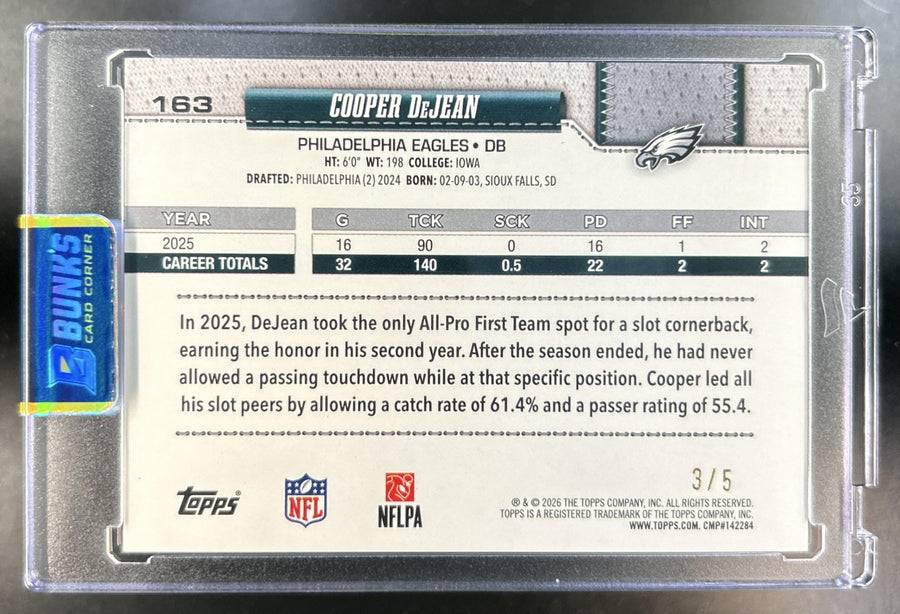 Cooper DeJean 2026 Topps #163 Sandglitter Red 3/5 Eagles