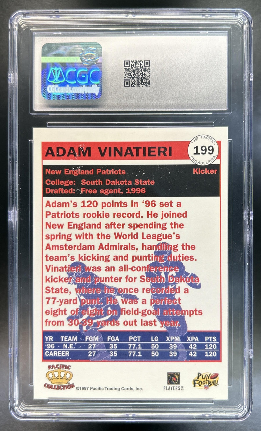 Adam Vinatieri 1997 Pacific Philadelphia #199 Patriots