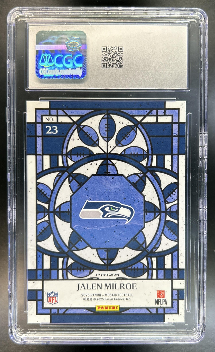 Jalen Milroe 2025 Panini Mosaic #23 Stained Glass RC Seahawks Case Hit CGC 10