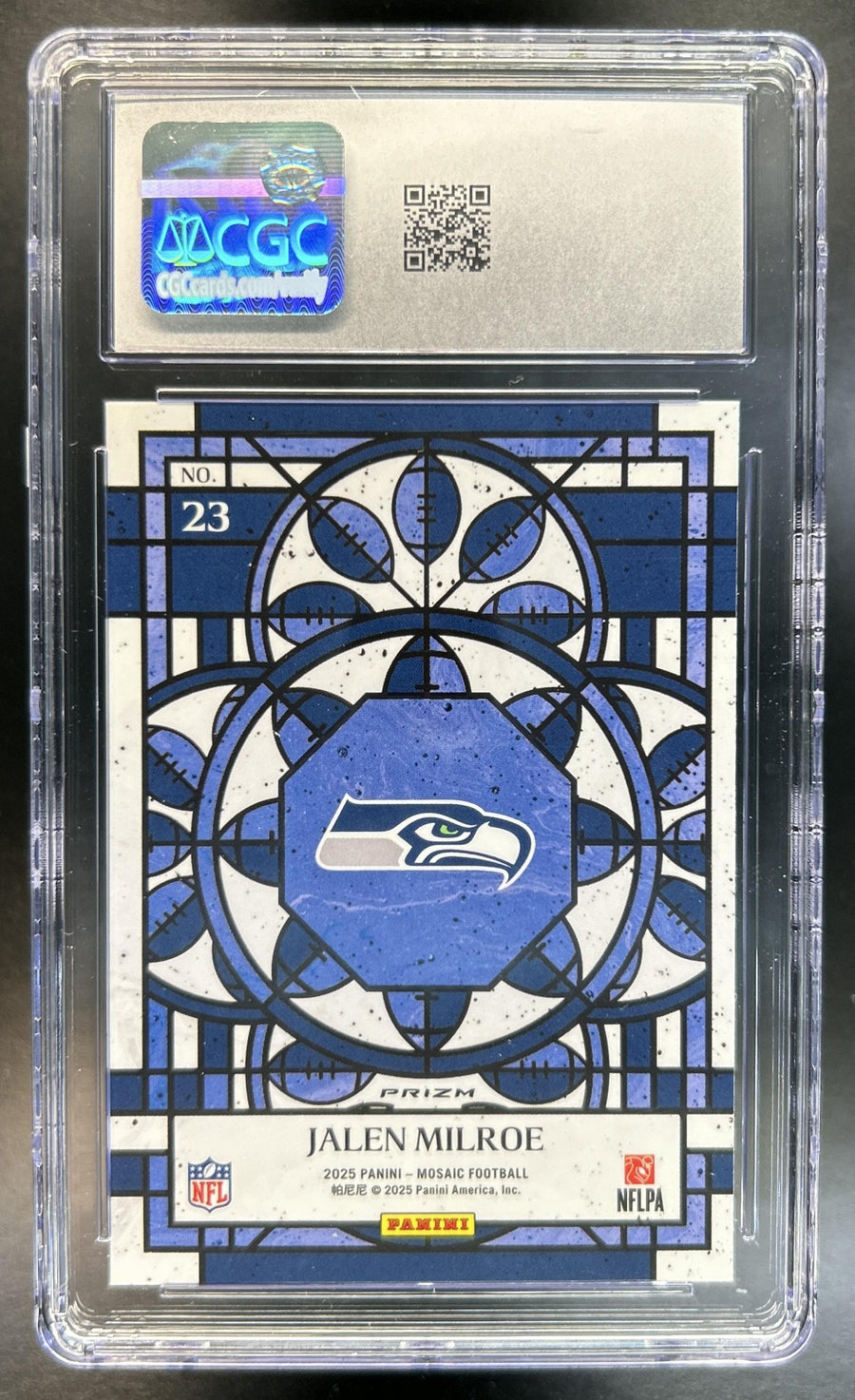 Jalen Milroe 2025 Panini Mosaic #23 Stained Glass RC Seahawks Case Hit CGC 10
