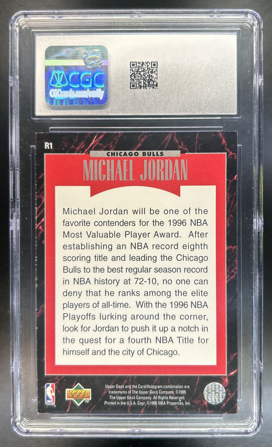 Michael Jordan 1995-96 Upper Deck #R1 Predictors: MVP Bulls CGC 8