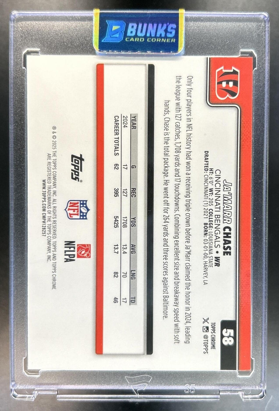 Ja'Marr Chase 2025 Topps Chrome Sapphire #58 Bengals